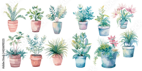 Watercolor potted plant clipart for graphic resources