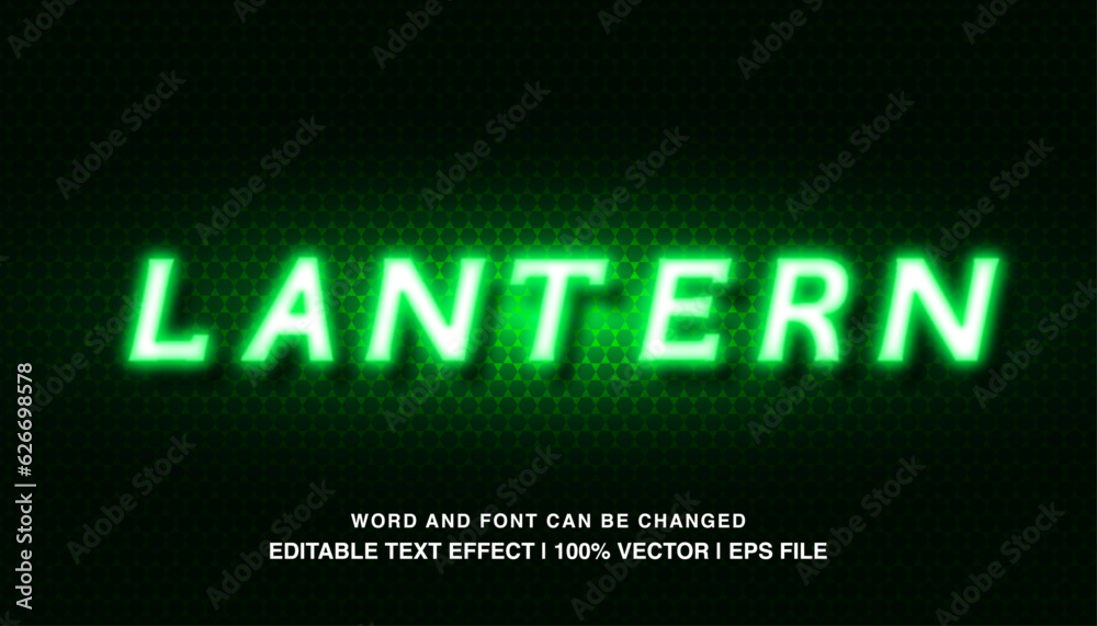 Lantern editable text effect template, green neon light futuristic typeface, premium vector