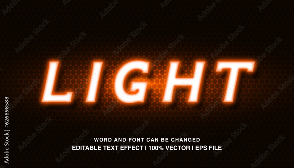 Light editable text effect template, orange neon light futuristic typeface, premium vector
