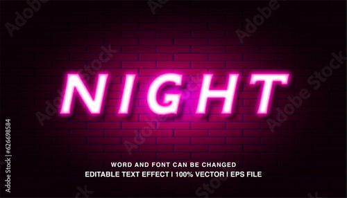 Night editable text effect template, pink neon light futuristic typeface, premium vector