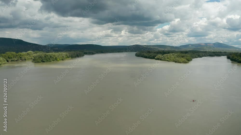 River Danube Bend Szentendre Island tip aerial view River Danube Bend Szentendre Island tip aerial view