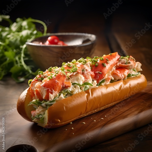 Fresh summertime lobster roll topped with green onions.