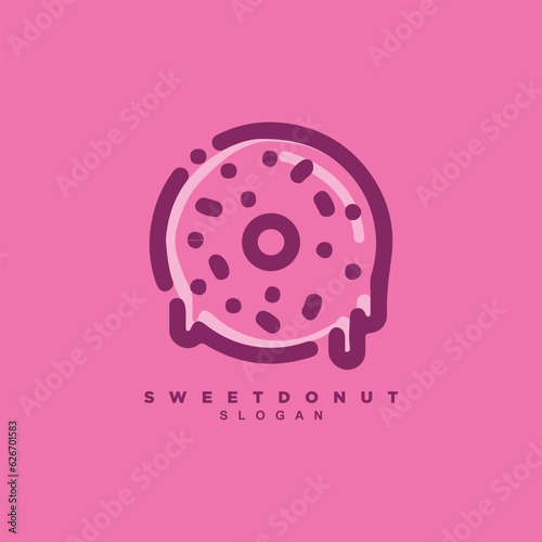 Premium abstract linear sweet pink donut pastry logo design vector 