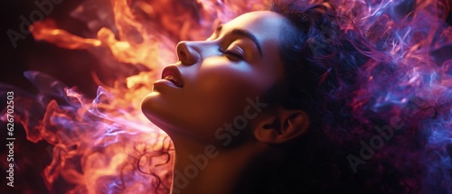 Surreal Woman with Vivid Colors in Dreamlike Smoke Haze