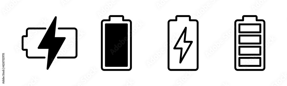 Battery icon set illustration. battery charging sign and symbol. battery charge level Battery icon set illustration. battery charging sign and symbol. battery charge level