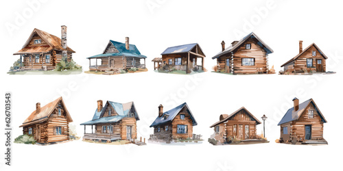 Watercolor Wooden Cabin clipart for graphic resources