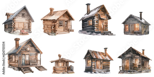 Watercolor Wooden Cabin clipart for graphic resources
