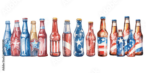 Watercolor watercolor 4th of July Beer bottle clipart for graphic resources