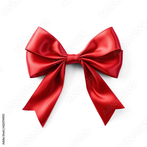 Red silk ribbon bow. Ai. Cutout on transparent