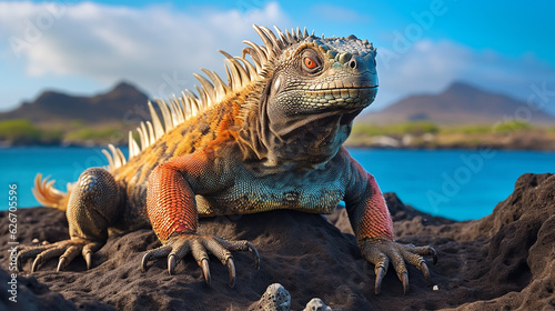 Galapagos Islands with Iguana on the beach photo
