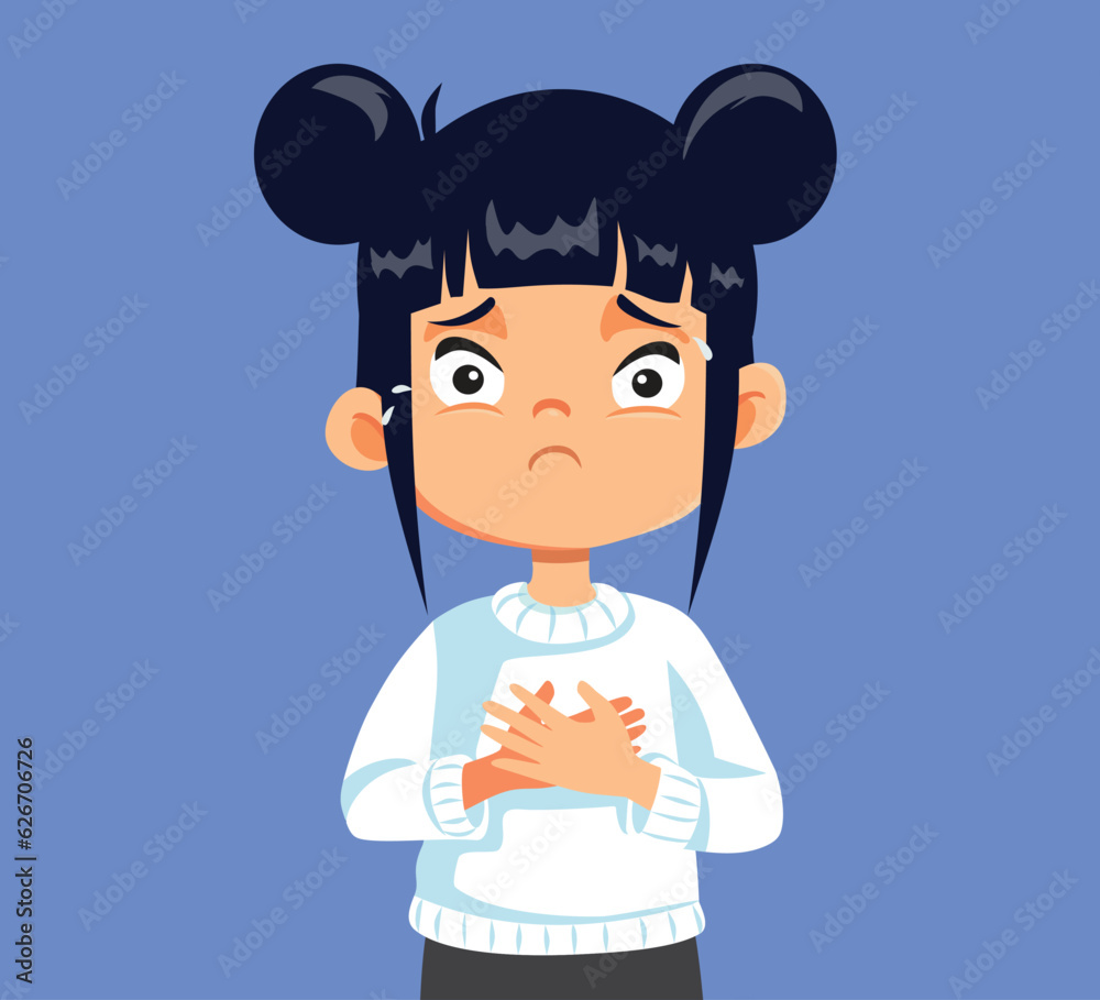 Sad Girl Having Chest Pains Vector Medical Cartoon Illustration. Little child complaining about heart problems at a young age
Sad Girl Having Chest Pains Vector Medical Cartoon Illustration. Little child complaining about heart problems at a young age