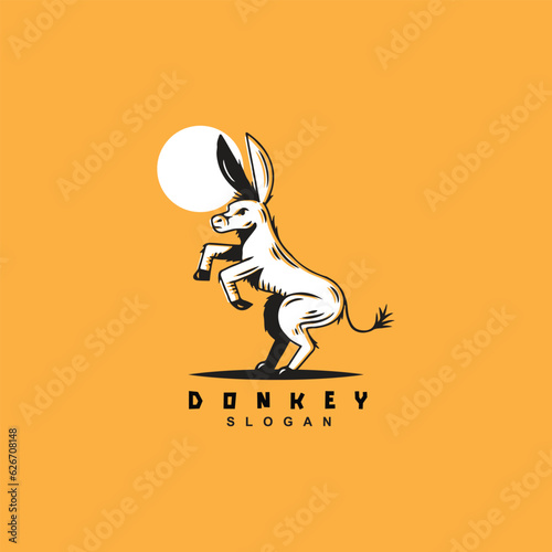 Vintage retro hand drawn standing donkey logo design isolated on yellow background