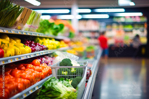 Obraz na plátne Fruits and vegetables in the refrigerated shelf of a supermarket