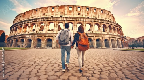Friends traviling to Rome - Colliseum - catching a moment of endearment