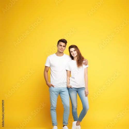 Studio photo of a happy couple in love against a plain colorful background - catching a moment of endearment