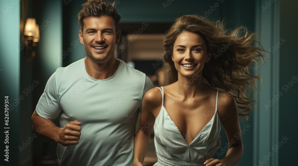 Fototapeta premium Happy couple in love - catching a moment of endearment