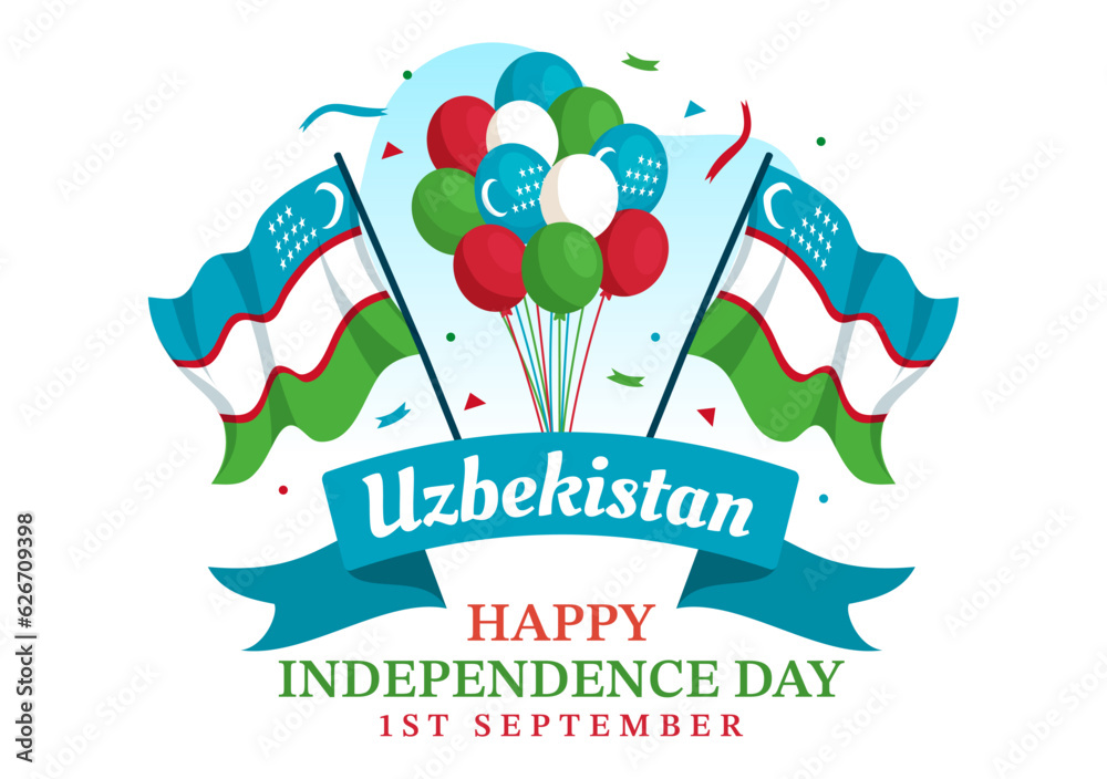 Happy Uzbekistan Independence Day Vector Illustration on 1st of September with Uzbek Flag Background in National Holiday Hand Drawn Templates