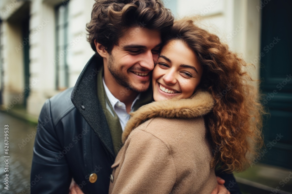 Fototapeta premium Happy couple in love - catching a moment of endearment