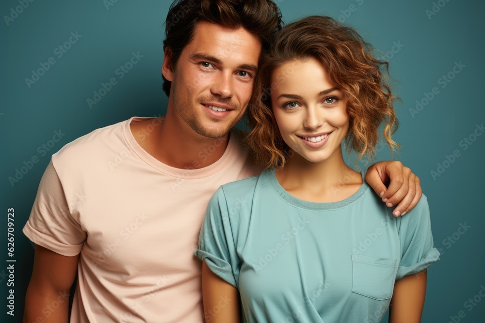 Studio photo of a happy couple in love against a plain colorful background - catching a moment of endearment Studio photo of a happy couple in love against a plain colorful background - catching a moment of endearment