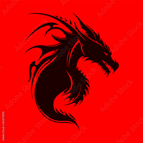 Head dragon logo design on red background.