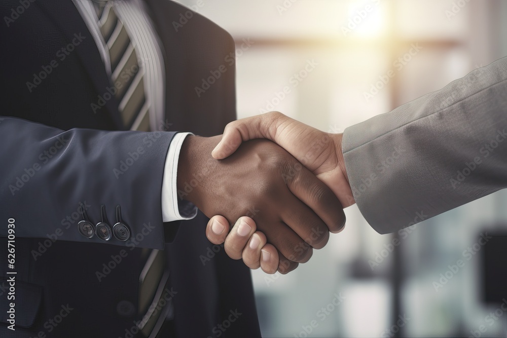Two businessmen shaking hands in the office