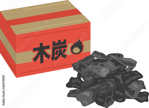 バーベキュー用の木炭とダンボールのイラスト