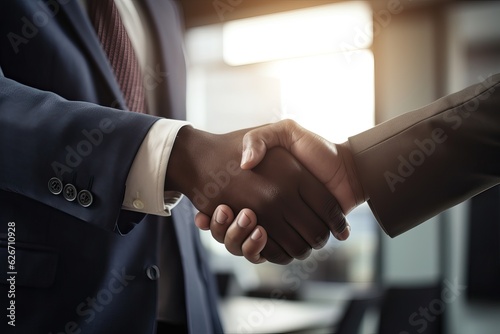 Two businessmen shaking hands in the office