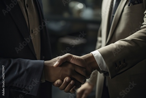 Close up of two businessman shaking hands in an office