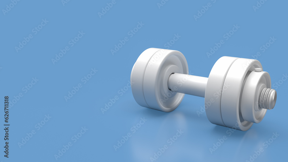 The white dumbbell on blue background 3d rendering