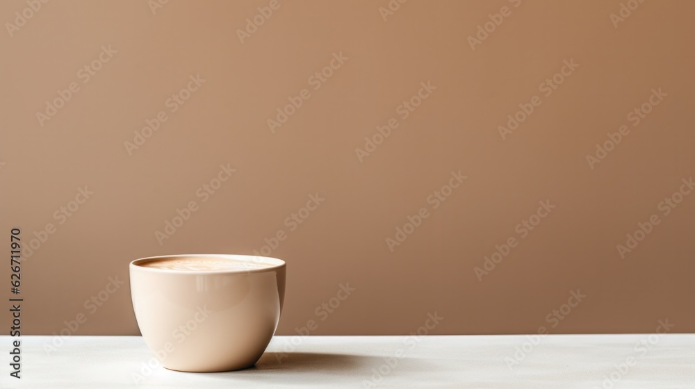 Cup of hot drink on white table and brown background. Cup of hot drink on white table and brown background.