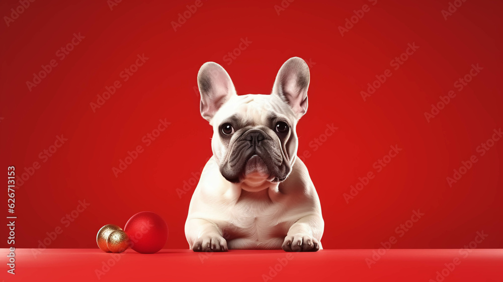 Christmas Theme Dog Red Background