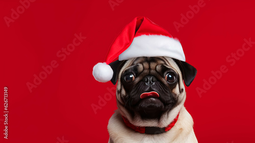 Christmas Theme Dog Red Background © Montana Photo&Design