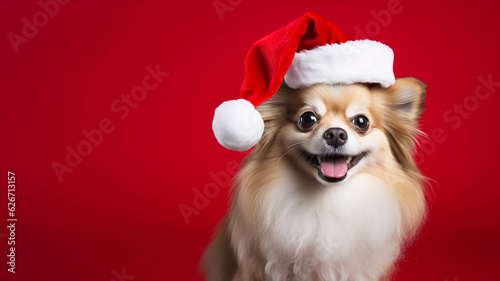 Christmas Theme Dog Red Background