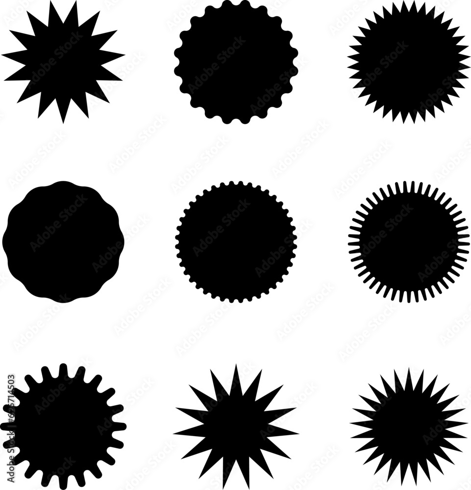 Set of vector starburst, sunburst badges. Black icons in Simple flat style vintage stickers, labels Set of vector starburst, sunburst badges. Black icons in Simple flat style vintage stickers, labels