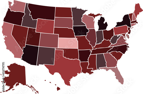 vector map of united states color red