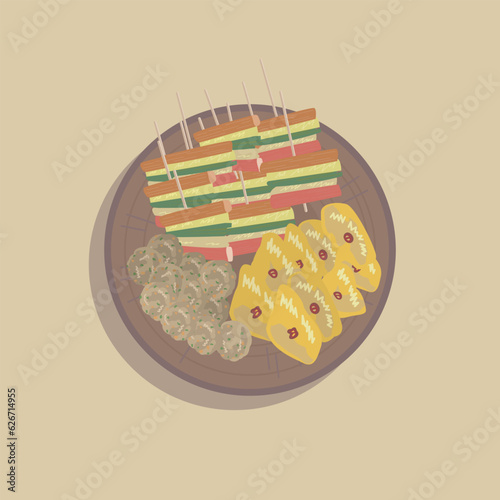 한국 명절 음식 전 모음, Korean holiday traditional food collection vector illustration