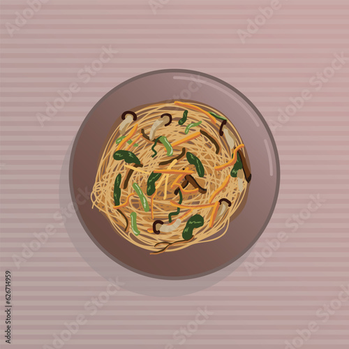 한국 전통 명절 음식 Korean traditional holiday food Japchae illustration photo