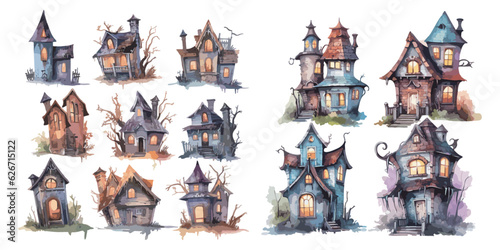 Watercolor haunted house clipart for graphic resources