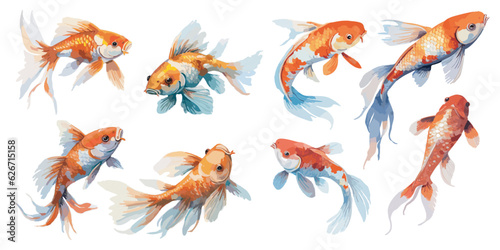 Fotografia, Obraz Watercolor koi fish clipart for graphic resources