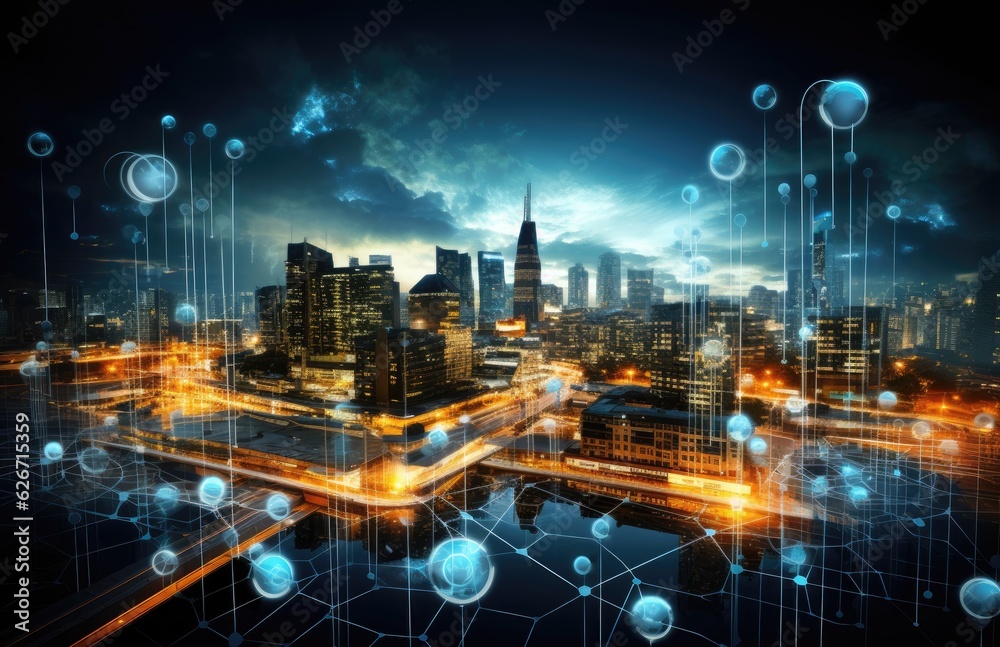 Global business, internet network connection, IoT Internet of Things, business intelligence concept. Busines global network, futuristic technology background. AI generative