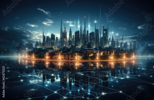 Global business, internet network connection, IoT Internet of Things, business intelligence concept. Busines global network, futuristic technology background. AI generative