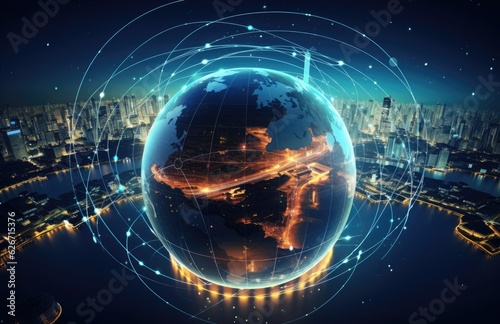 Global business, internet network connection, IoT Internet of Things, business intelligence concept. Busines global network, futuristic technology background. AI generative