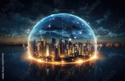Global business, internet network connection, IoT Internet of Things, business intelligence concept. Busines global network, futuristic technology background. AI generative