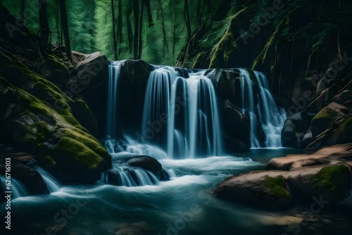 beautiful waterfall in the forest generated by AI tool