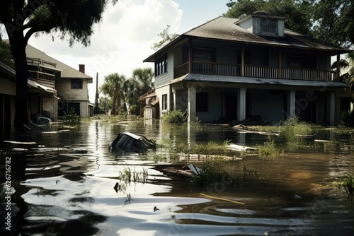 The aftermath of hurricane Ian in Florida includes flooded homes and residential areas due to heavy rainfall and the resulting flood waters, highlighting the adverse effects of this natural disaster.