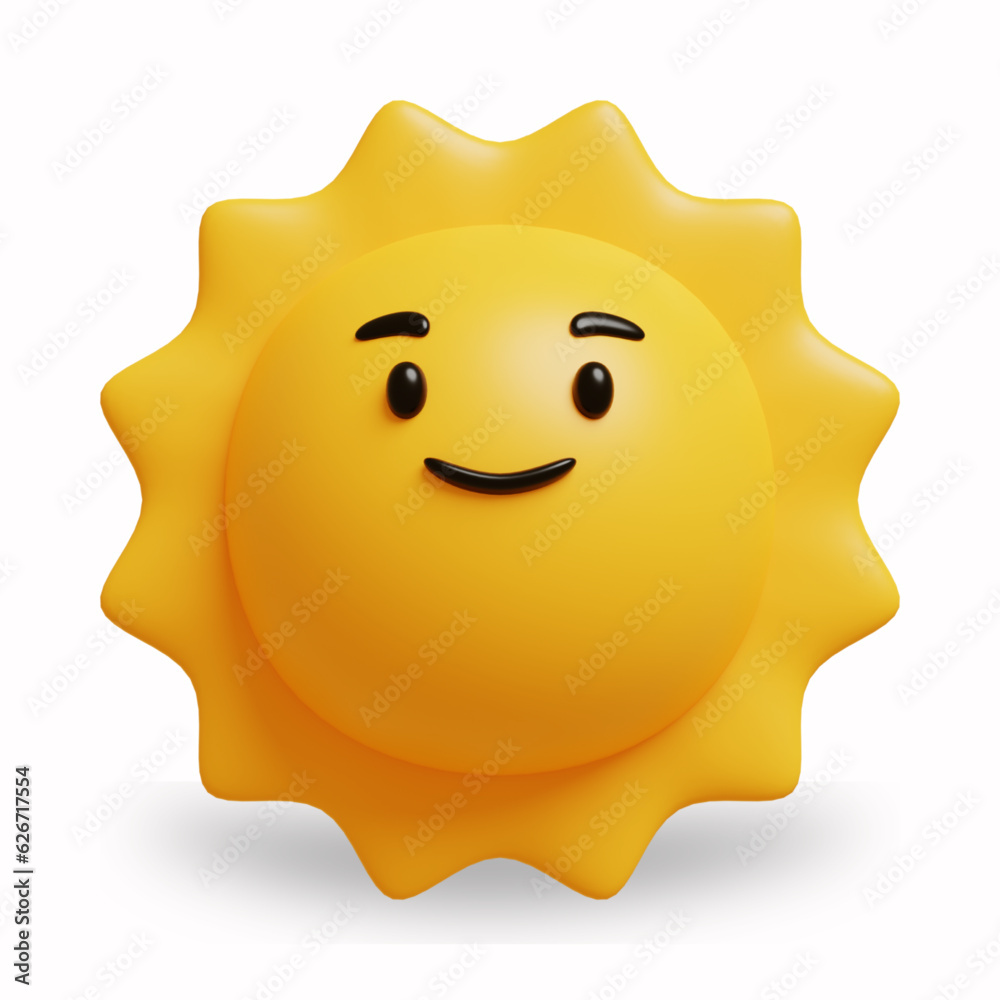 Sun 3D character. Vector emoji and emoticon faces. Cute yellow sun