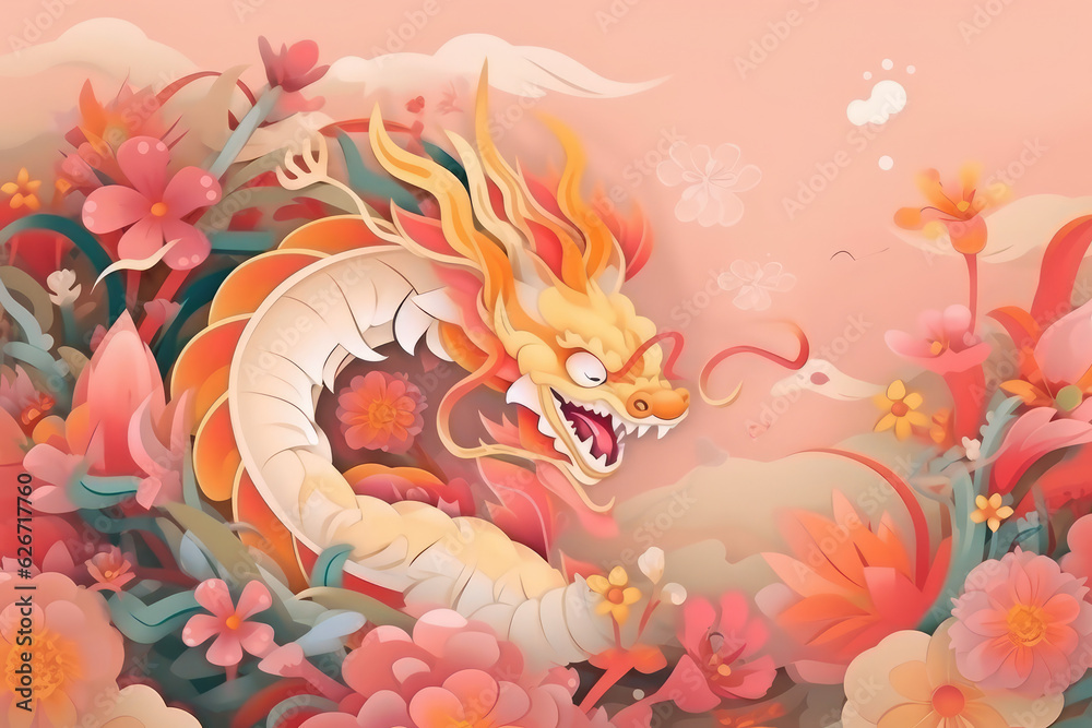 Generative AI abstract design chinese new year cute dragon with spring colors, surreal fantasy, peach flower., generative AI
Generative AI abstract design chinese new year cute dragon with spring colors, surreal fantasy, peach flower., generative AI