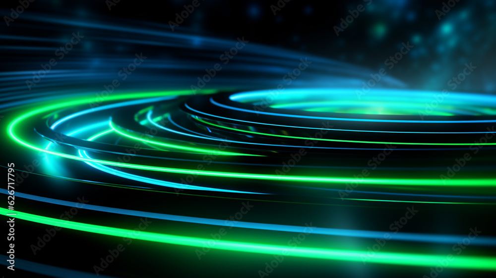 abstract futuristic background with green blue glowing neon moving high speed wave lines and bokeh lights. Data transfer concept Fantastic wallpaper, Ai Generative - obrazy, fototapety, plakaty 