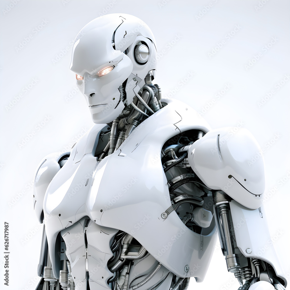 male robot 3D isolated on white background, generative AI male robot 3D isolated on white background, generative AI