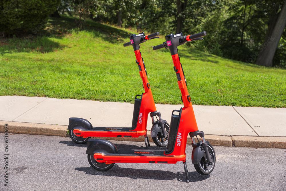 providence, rhode island, usa, july 23, 23, Spin scooters in a bustling